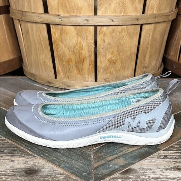 Merrell Enlighten Vex Drizzle Leather Gray Green Slip-On Flats Loafers Womens 7 - Picture 2 of 11